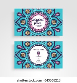 Business Card. Vintage decorative elements. Ornamental floral business cards or invitation with mandala
