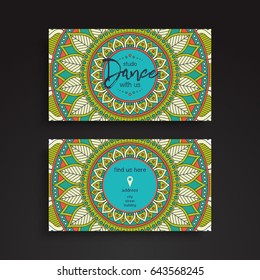 Business Card. Vintage decorative elements. Ornamental floral business cards or invitation with mandala