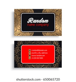 Business Card. Vintage decorative elements. Ornamental floral business cards or invitation with mandala