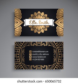 Business Card. Vintage decorative elements. Ornamental floral business cards or invitation with mandala