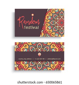 Business Card. Vintage decorative elements. Ornamental floral business cards or invitation with mandala
