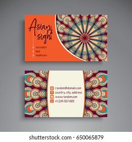 Business Card. Vintage decorative elements. Ornamental floral business cards or invitation with mandala