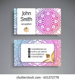 Business Card. Vintage decorative elements. Ornamental floral business cards or invitation with mandala