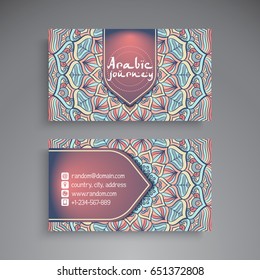 Business Card. Vintage decorative elements. Ornamental floral business cards or invitation with mandala