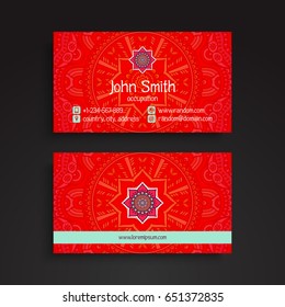 Business Card. Vintage decorative elements. Ornamental floral business cards or invitation with mandala