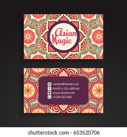 Business Card. Vintage decorative elements. Ornamental floral business cards, oriental pattern, vector illustration