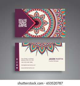 Business Card. Vintage decorative elements. Ornamental floral business cards, oriental pattern, vector illustration