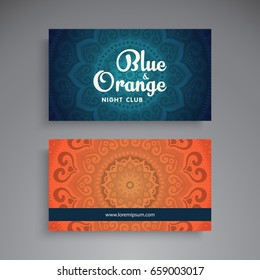 Business Card. Vintage decorative elements. Ornamental floral business cards or invitation with mandala