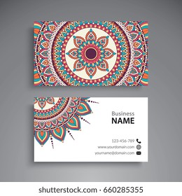 Business Card. Vintage decorative elements. Ornamental floral business cards or invitation with mandala