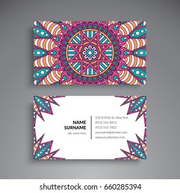 Business Card. Vintage decorative elements. Ornamental floral business cards or invitation with mandala