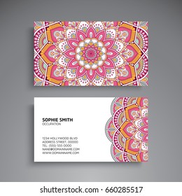 Business Card. Vintage decorative elements. Ornamental floral business cards or invitation with mandala
