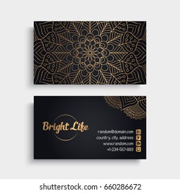 Business Card. Vintage decorative elements. Ornamental floral business cards or invitation with mandala