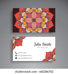 Business Card. Vintage decorative elements. Ornamental floral business cards or invitation with mandala
