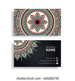 Business Card. Vintage decorative elements. Ornamental floral business cards or invitation with mandala