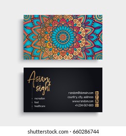 Business Card. Vintage decorative elements. Ornamental floral business cards or invitation with mandala