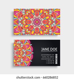 Business Card. Vintage decorative elements. Ornamental floral business cards or invitation with mandala