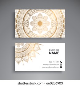Business Card. Vintage decorative elements. Ornamental floral business cards or invitation with mandala