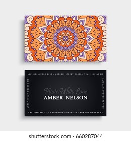 Business Card. Vintage decorative elements. Ornamental floral business cards or invitation with mandala