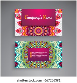 Business Card. Vintage decorative elements. Ornamental floral business cards or invitation with mandala