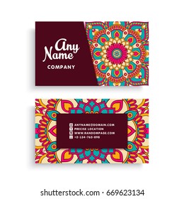 Business Card. Vintage decorative elements. Ornamental floral business cards or invitation with mandala