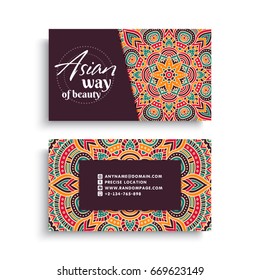 Business Card. Vintage decorative elements. Ornamental floral business cards or invitation with mandala