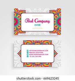 Business Card. Vintage decorative elements. Ornamental floral business cards or invitation with mandala