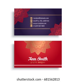 Business Card. Vintage decorative elements. Ornamental floral business cards or invitation with mandala