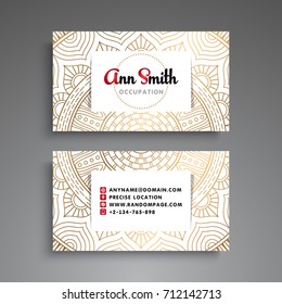Business Card. Vintage decorative elements. Ornamental floral business cards or invitation with mandala