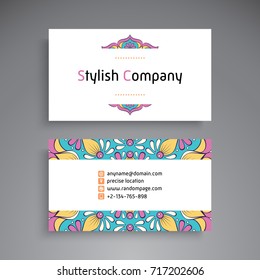 Business Card. Vintage decorative elements. Ornamental floral business cards or invitation with mandala