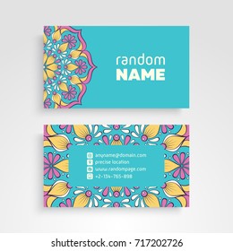Business Card. Vintage decorative elements. Ornamental floral business cards or invitation with mandala
