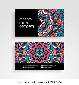 Business Card. Vintage decorative elements. Ornamental floral business cards or invitation with mandala