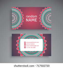 Business Card. Vintage decorative elements. Ornamental floral business cards or invitation with mandala