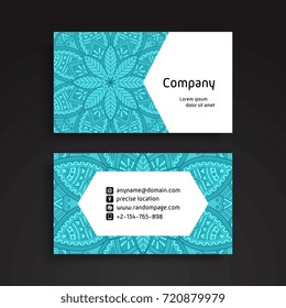 Business Card. Vintage decorative elements. Ornamental floral business cards or invitation with mandala