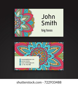Business Card. Vintage decorative elements. Ornamental floral business cards, oriental pattern, vector illustration