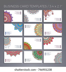 Business Card. Vintage decorative elements. Ornamental floral business cards or invitation with mandala