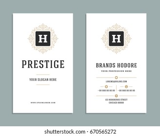 Business card vintage ornament style vector template. Retro luxury style, royal design. flourishes ornamental frame logo on white background.