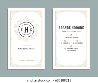 Business card vintage ornament style and luxury logo vector template. Retro elegant flourishes ornamental design.