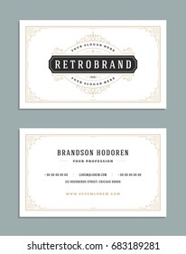 Business card vintage ornament style and luxury logo vector template. Retro elegant flourishes ornamental design.