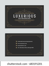 Business card vintage ornament style and luxury logo vector template. Retro elegant flourishes ornamental design.