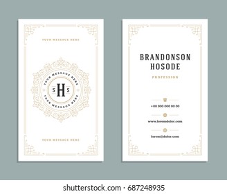 Business card vintage ornament style and luxury logo vector template. Retro elegant flourishes ornamental frames design.