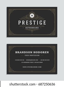 Business card vintage ornament style and luxury logo vector template. Retro elegant flourishes ornamental frames design.