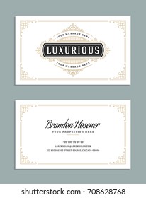 Business card vintage ornament style and luxury logo vector template. Retro elegant flourishes ornamental design.
