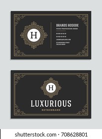 Business card vintage ornament style and luxury logo vector template. Retro elegant flourishes ornamental design.