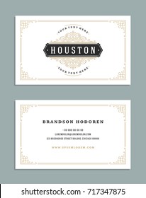 Business card vintage ornament style and luxury logo vector template. Retro elegant flourishes ornamental design.