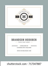 Business card vintage ornament style and luxury logo vector template. Retro elegant flourishes ornamental design.