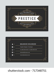 Business card vintage ornament style and luxury logo vector template. Retro elegant flourishes ornamental design.