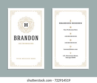 Business card vintage ornament style and luxury logo vector template. Retro elegant flourishes ornamental design.