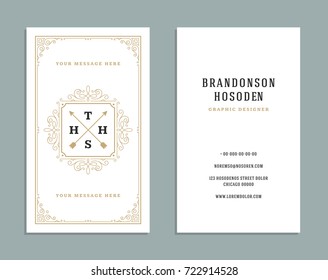 Business card vintage ornament style and luxury logo vector template. Retro elegant flourishes ornamental design.