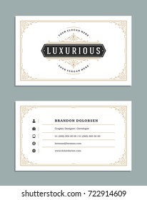 Business card vintage ornament style and luxury logo vector template. Retro elegant flourishes ornamental design.