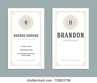 Business card vintage ornament style and luxury logo vector template. Retro elegant flourishes ornamental frames design.